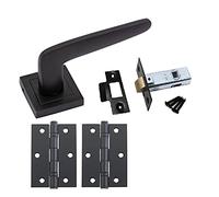 Golden Grace Venus Door Handles with Latch & Hinges, Matt Black 1 Set