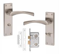 Golden Grace Victorian Astrid Bathroom Handle, Satin Nickel 2.5'' | Includes 2.5-inch mortise lock, spindles, and screws for quick setup. Scroll design fits classic or modern doors.