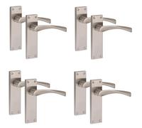 Golden Grace Victorian Astrid Scroll Door Handle, Satin Nickel, 4 Pairs | Includes spindles and fixing screws for quick installation, with 150mm x 40mm plain-edged metal backplates.