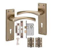 Golden Grace Victorian Astrid Scroll Lock Door Handle 3 Lever Lock Antique Brass Finish 150mm Long and Hinges