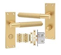 Golden Grace Victorian Bathroom Door Handles, Satin Brass 150mm | Includes a 2.5 inch mortise lock, spindle, and screws for quick setup; zinc alloy builds ensure lasting strength.