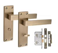 Golden Grace Victorian Delta Bathroom Handle with 2.5" Bathroom Mortise Lock Antique Brass Finish 150mm x 40mm