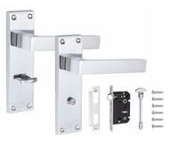 Golden Grace Victorian Delta Bathroom Lock Handles, Polished Chrome | Includes a 64mm mortise lock, keys and zinc handles to secure internal wooden bathroom doors; backplate measures 150x40mm