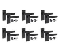 Golden Grace Victorian Delta Latch Door Handles, 6 Sets, Matt Black | Includes 3" ball bearing hinges and a 64mm tubular latch for quick internal wooden door setup on a 120mm x 40mm backplate