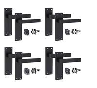 Golden Grace Victorian Delta Latch Door Handles Pack, Matt Black, 4 Sets | Includes 3-inch ball bearing hinges and 64mm mechanism for internal use, with a metal 150mm x 40mm backplate design.