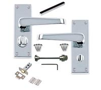 Golden Grace Victorian Door Handle Privacy Pack, Polished Chrome 120mm | Works off a normal latch without a mortice lock. Includes 120x40mm metal backplates, 63mm latch, 3-inch hinges and screws.
