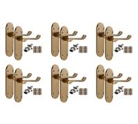 Golden Grace Victorian Door Handles with Latch, Antique Brass 6 Set