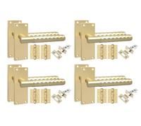 Golden Grace Victorian Door Handles with Latch & Hinges, Satin Brass 4 Set | Includes spindle and screws for quick installation, with a knurled texture on 120x40mm zinc alloy backplates.