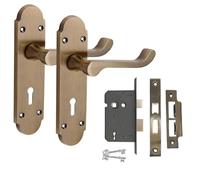 Golden Grace Victorian Epsom Design Lock Door Handle with 2.5" 3 Lever Lock Antique Brass Finish 168mm x 40mm