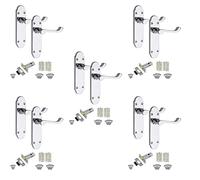 Golden Grace Victorian Epsom Design Scroll Door Handles Latch in Polished Chrome with 1 Pair of 3" Ball Bearing Hinges & Latches Pack, 5 Sets - 168mm x 40mm Backplate