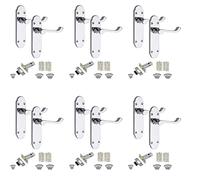 Golden Grace Victorian Epsom Design Scroll Door Handles Latch in Polished Chrome with 1 Pair of 3" Ball Bearing Hinges & Latches Pack, 6 Sets - 168mm x 40mm Backplate