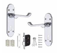 Golden Grace Victorian Epsom Design Scroll Door Handles Lever Lock in Polished Chrome with 3 Lever Lock Set & 1 Pair of 3" Ball Bearing Hinges