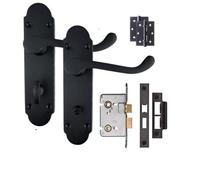 Golden Grace Victorian Epsom Scroll Bathroom Internal Door Handle 170mm X 40mm Matt Black Bathroom Mortise Lock Set With 3" Ball Bearing Hinges