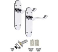 Golden Grace Victorian Epsom Scroll Chrome Internal Door Handle With 1 Pair Of 3" Ball Bearing Hinges & Latch