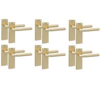 Golden Grace Victorian Knurled Door Handle, 6 Pairs Satin Brushed Brass | Includes spindles and screws for quick installation, with a 150mm x 40mm backplate and matching bathroom/lock versions.