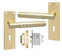 Golden Grace Victorian Knurled Lock Door Handle, Satin Brass, Key Lock Set