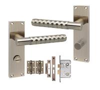 Golden Grace Victorian Knurled T-Bar Bathroom Handles, Antique Brass | Includes 2.5 inch tubular mortise lock, pair of hinges, spindle and screws in zinc alloy with a warm antique brass finish
