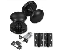 Golden Grace Victorian Mortise Door Knob Latch and Hinge Set Matt Black | Victorian Mortice Door Knob Set Matt Black Matching 3" (76mm) Tubular Latch & 3" Ball Bearing Hinges Classic Door Furniture