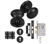 Golden Grace Victorian Mortise Door Knobs 3 Lever Lock Hinges Matt Black | Victorian Mortice Door Knob Set Matt Black 3" (76mm) 3 Lever Sash Lock Escutcheons & 3" Ball Bearing Hinges