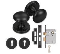Golden Grace Victorian Mortise Door Knobs, 3 Lever Lock, Matt Black | Victorian Mortice Door Knob Set Matt Black 3" (76mm) 3 Lever Sash Lock Matching Escutcheons Spindle & Fixings