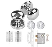 Golden Grace Victorian Mortise Door Knobs Lock Hinges Polished Chrome | Victorian Mortice Door Knob Set Polished Chrome 3" (76mm) 3 Lever Sash Lock Escutcheons & 3" Ball Bearing Hinges