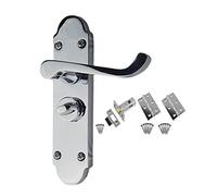 Golden Grace Victorian Privacy Bathroom Door Handles, Polished Chrome | Includes hinges, tubular latch, screws and spindle. Polished chrome scroll style with a 168mm x 40mm shaped backplate.