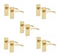 Golden Grace Victorian Scroll Astrid Door Handles Latch in Gold Polished Brass Finish, 5 Pairs - 120mm x 40mm Backplate