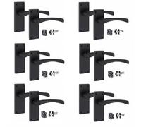 Golden Grace Victorian Scroll Astrid Door Handles Latch in Matt Black with 1 Pair of 3" Ball Bearing Hinges & Latches Pack, 6 Sets - 120mm x 40mm Backplate