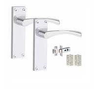 Golden Grace Victorian Scroll Astrid Door Handles Latch in Silver Polished Chrome with 1 Pair of 3" Ball Bearing Hinges & Latches Pack, 1 Set - 150mm x 40mm Backplate