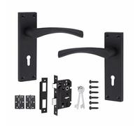 Golden Grace Victorian Scroll Astrid Door Handles Lever Lock in Matt Black with 3 Lever Lock Set & 1 Pair of 3" Ball Bearing Hinges