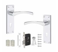 Golden Grace Victorian Scroll Astrid Door Handles Lever Lock in Polished Chrome with 3 Lever Lock Set & 1 Pair of 3" Ball Bearing Hinges