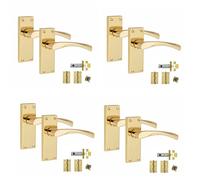 Golden Grace Victorian Scroll Astrid Door Handles, Polished Brass, 4 Sets | Includes 3-inch standard butt hinges and a 64mm tubular latch, offering a complete set with a 120mm x 40mm backplate.