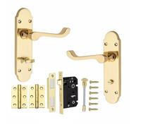 Golden Grace Victorian Scroll Bathroom Door Handle, Polished Brass