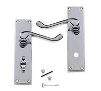 Golden Grace Victorian Scroll Bathroom Door Handles, Polished Chrome | Includes spindles, screws, and a thumbturn spindle for a rapid setup, ideal for 150x40mm metal bathroom WC configurations.