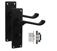 Golden Grace Victorian Scroll Bathroom Door Handles Set, Matt Black