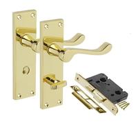 Golden Grace Victorian Scroll Bathroom Door Handles with 64mm Lock Set