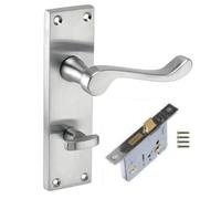 Golden Grace Victorian Scroll Bathroom Door with Lock, Brushed Chrome