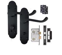 Golden Grace Victorian Scroll Bathroom Lock, Matt Black, 170x40mm