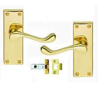 Golden Grace Victorian Scroll Brass Latch Door Handle Set, Polished Brass