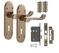 Golden Grace Victorian Scroll Door Handle 3 Lever Lock, Antique Brass