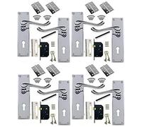 Golden Grace Victorian Scroll Door Handle Lock in Polished Chrome with 2 Lever Lock & Hinges - 4 Sets