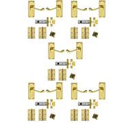 Golden Grace Victorian Scroll Door Handles, Internal Set Comes with 3" Hinges and 64mm Tubular Latch in Premium Polished Brass Finish - 120mm x 42mm Approx