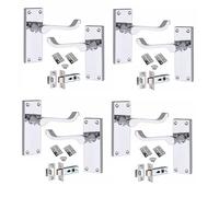 Golden Grace Victorian Scroll Door Handles Latch in Polished Chrome Finish with Hinges & Latches Pack, 4 Sets - 120mm x 40mm Backplate