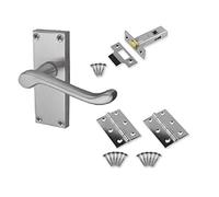 Golden Grace Victorian Scroll Door Handles Latch in Satin Brushed Chrome with Hinges & Latches Pack, 5 Sets - 120mm x 40mm Backplate