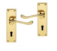 Golden Grace Victorian Scroll Door Handles Lever Lock in Polished Brass Finish - 150 x 40mm