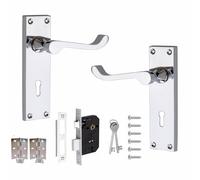 Golden Grace Victorian Scroll Door Handles Lock Pack in Polished Chrome Finish with 2 Lever Lock & Hinges