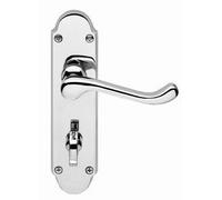 Golden Grace Victorian Scroll Door Handles on Shaped Backplate Bathroom Door Handle in Polished Chrome Finish - 170mm x 40mm