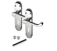 Golden Grace Victorian Scroll Door Handles on Shaped Backplate Lever Lock in Polished Chrome Finish