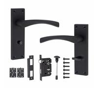 Golden Grace Victorian Scroll Door Handles with Bathroom Lock, Matt Black
