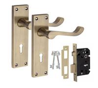 Golden Grace Victorian Scroll Door Lock Handle, Antique Brass